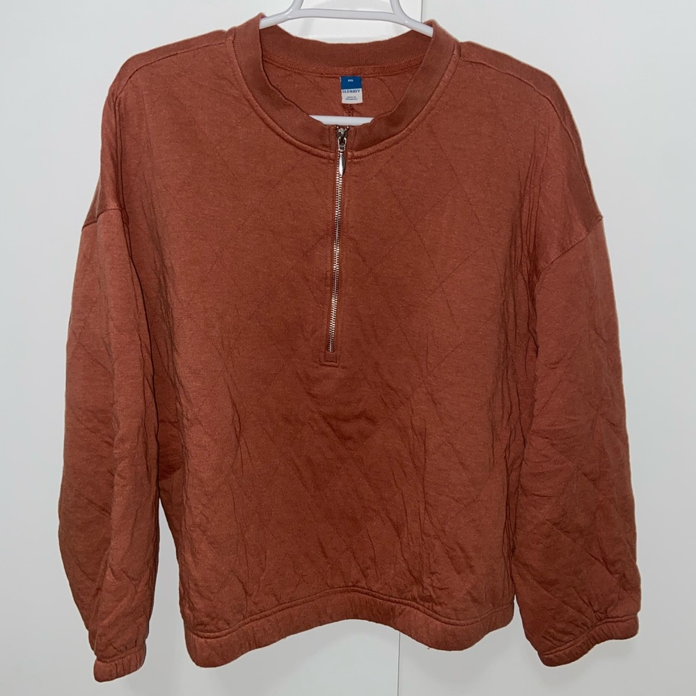 Burnt orange quilted quarter zip sweater shirt - Size: XXL